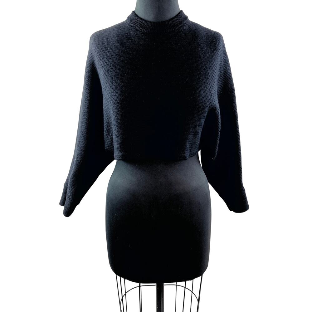 Wilfred Free Cropped Sweater Merino Wool Black Mock Neck Pullover Size M